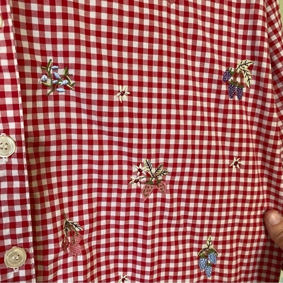 Vintage Gingham Plaid Embroidered Fruit Floral Long Sleeve Shirt Sz 1X - Picture 5 of 9